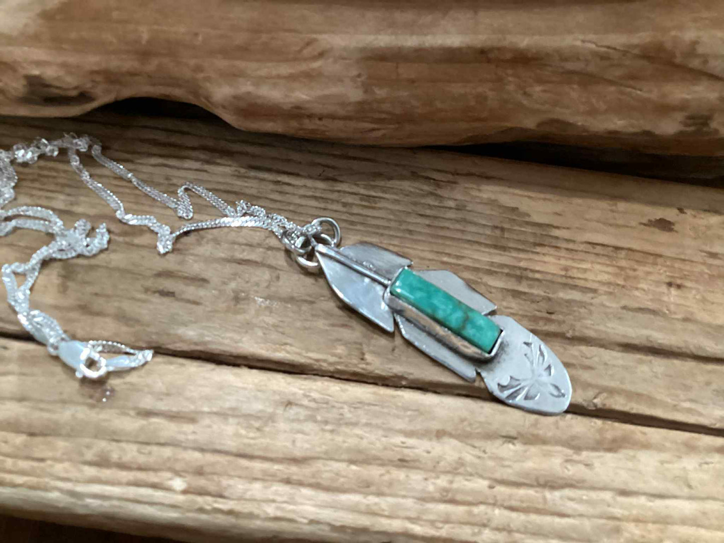 Sterling Silver and Turquoise Feather Necklace