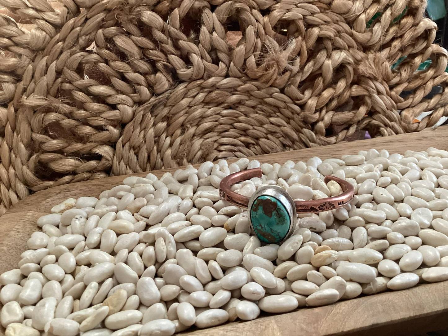 Sterling Silver, Copper and Turquoise Cuff Bracelet