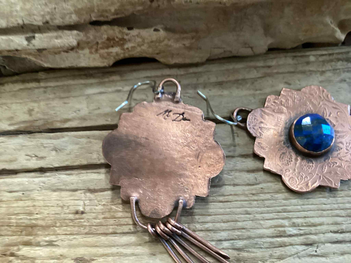 Copper, Sterling Silver and Lapis Earrings