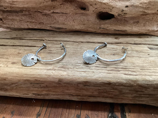 Sterling Silver, Sand Dollar Hoop Earrings