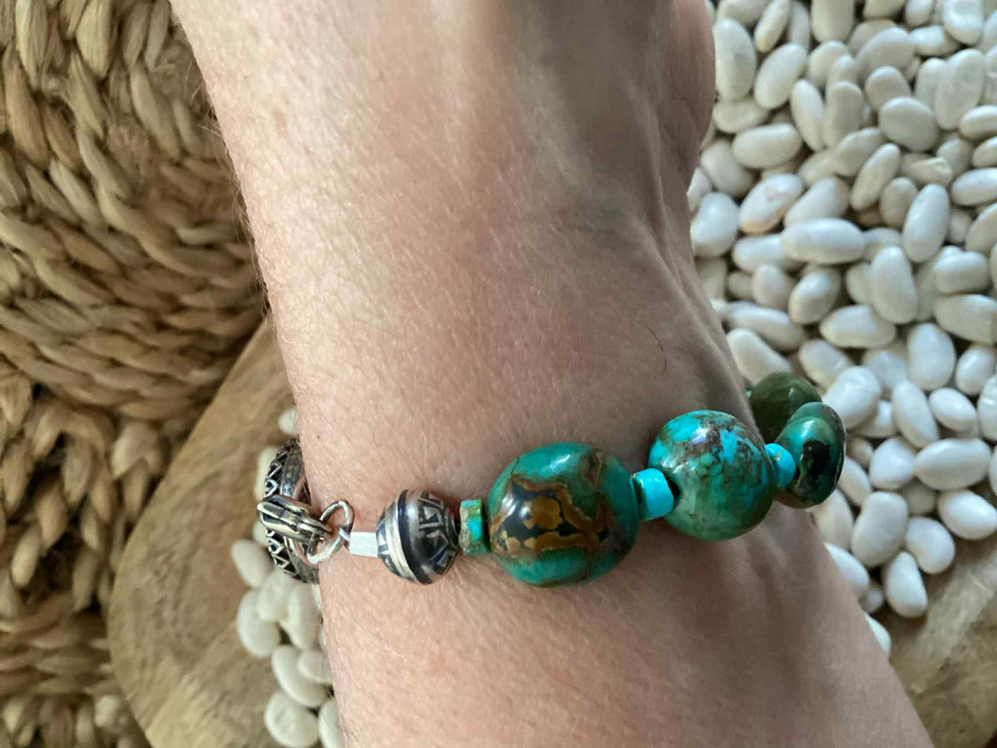 Sterling Silver and Turquoise Beaded Bracelet