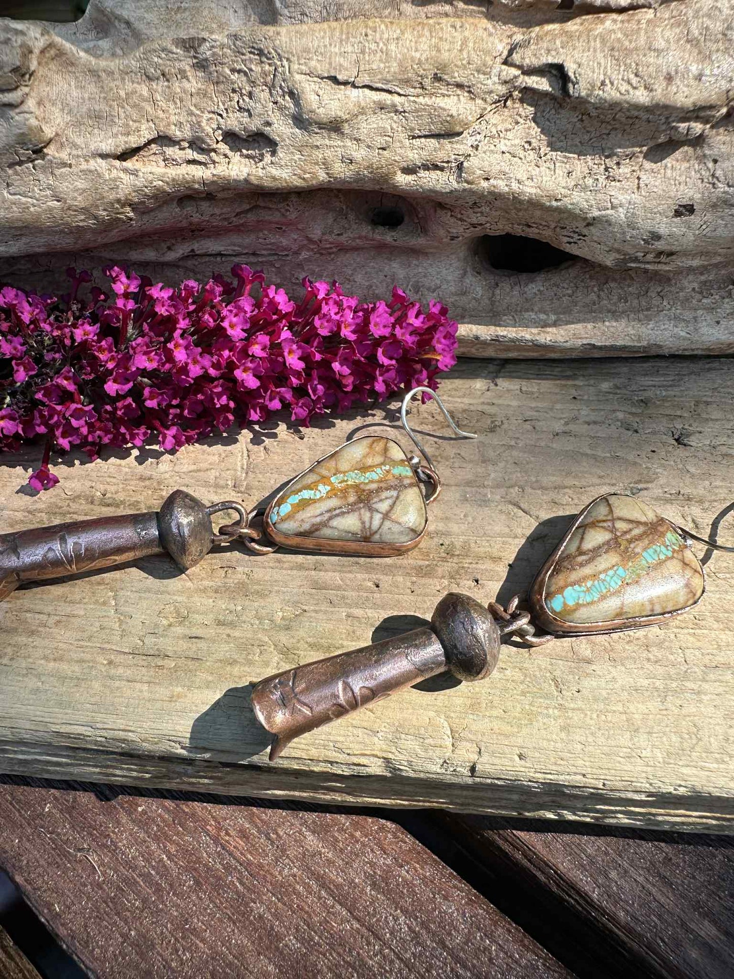 Sterling Silver, Copper and Turquoise Earrings