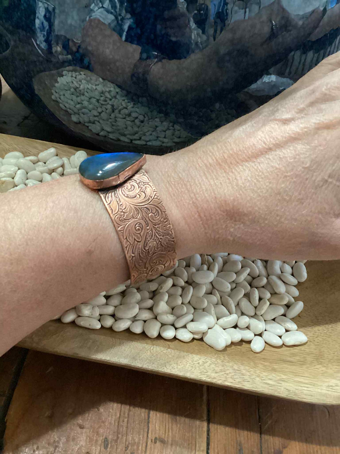 Copper and Labradorite Cuff Bracelet