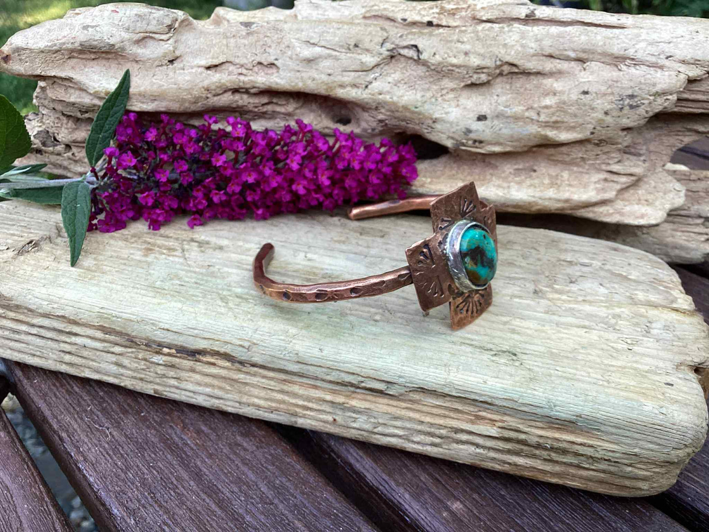 Copper, Sterling Silver and Turquoise Cuff Bracelet