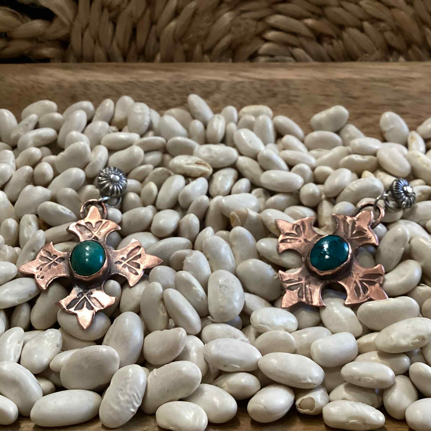 Sterling Silver, Copper and Turquoise Earrings