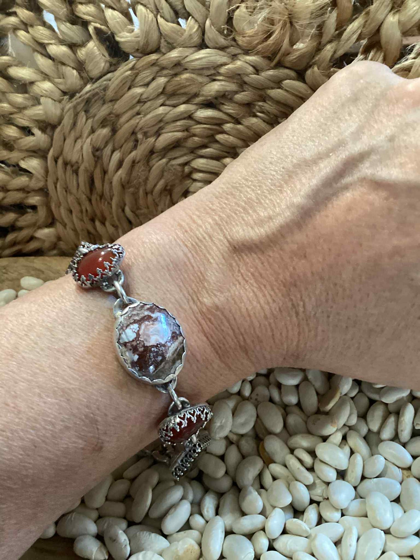 Sterling Silver and Ammonite, Amber Bracelet