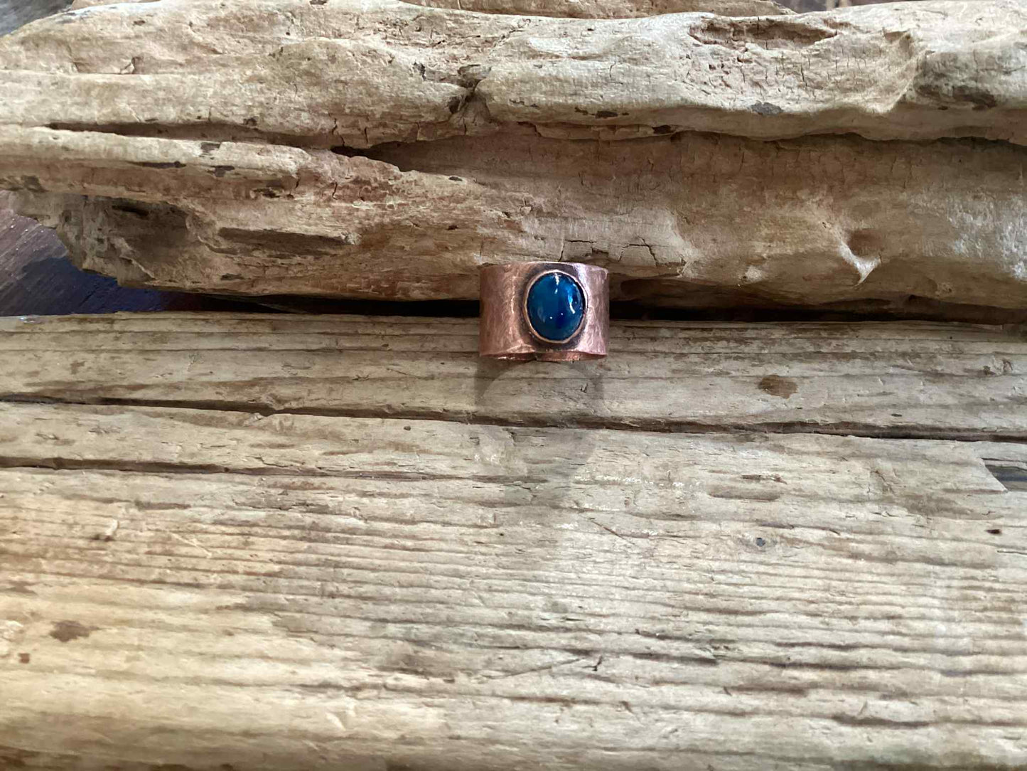 Copper and Apatite Hammered Ring Size 8