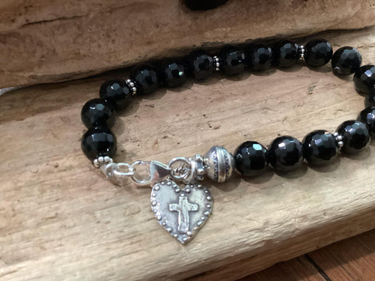 Sterling Silver and Onyx Beaded Bracelet