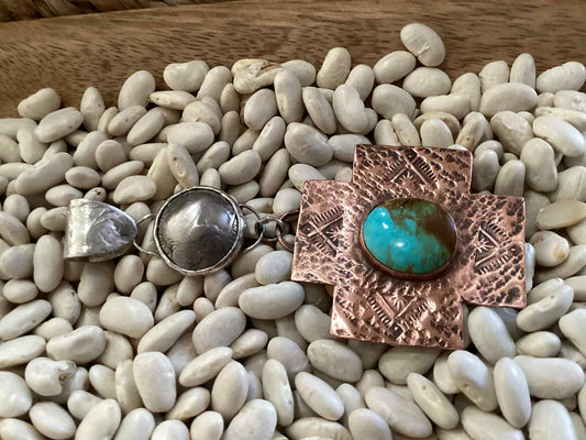 Sterling Silver, Copper and Turquoise Pendant