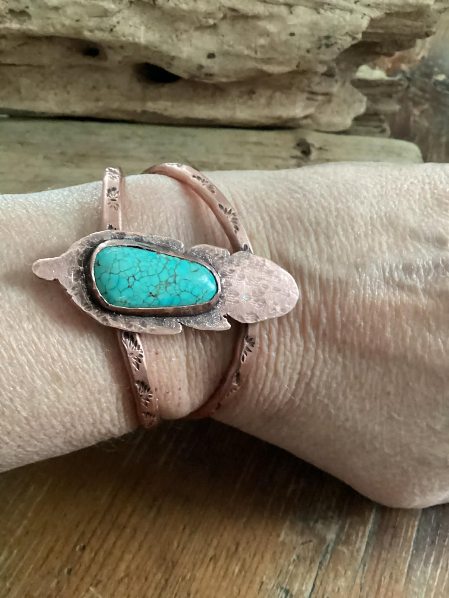 Copper and Turquoise, Hand Stamped Cuff Bracelet