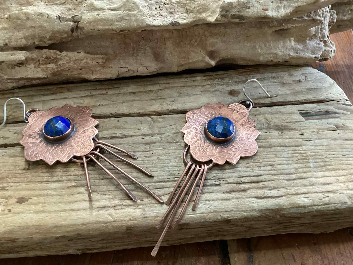 Copper, Sterling Silver and Lapis Earrings