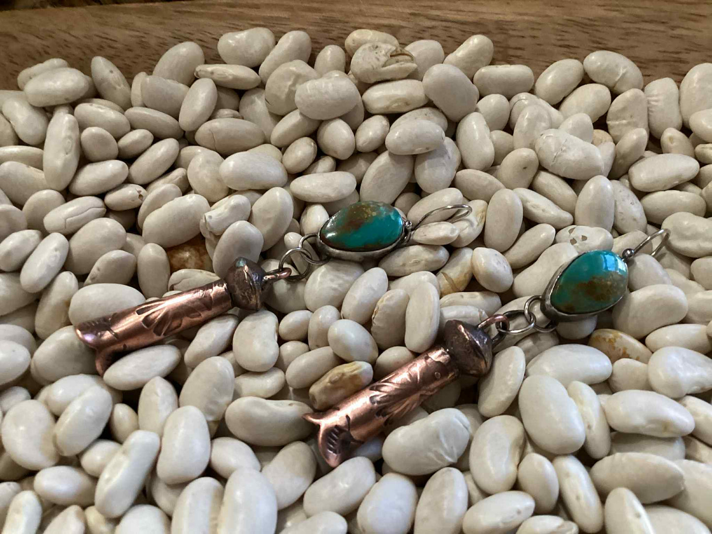 Sterling Silver, Copper and Turquoise Earrings