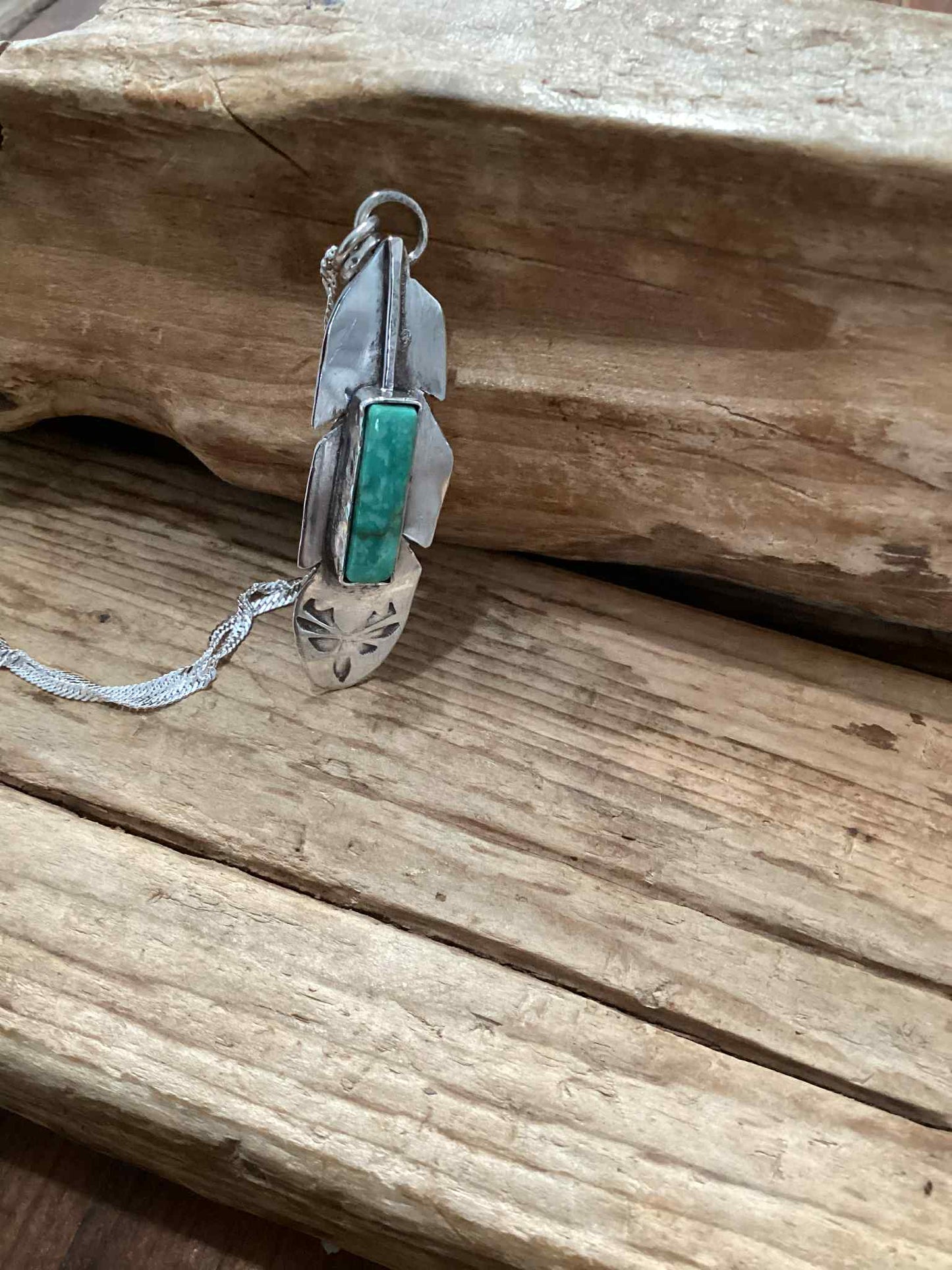 Sterling Silver and Turquoise Feather Necklace