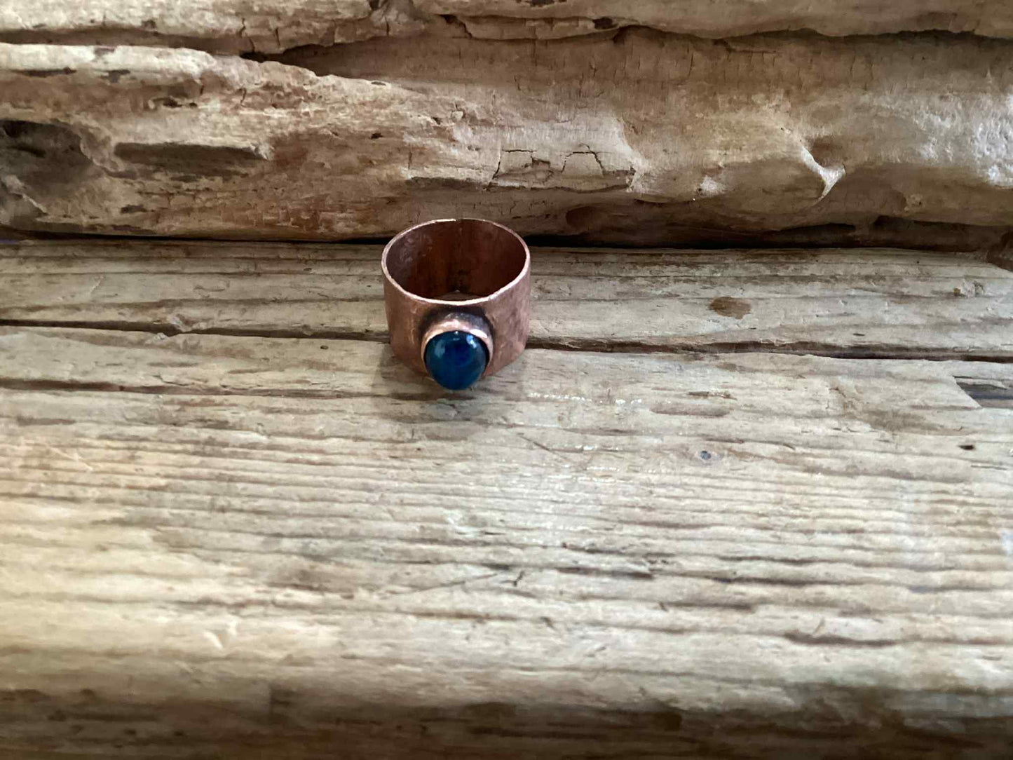 Copper and Apatite Hammered Ring Size 8