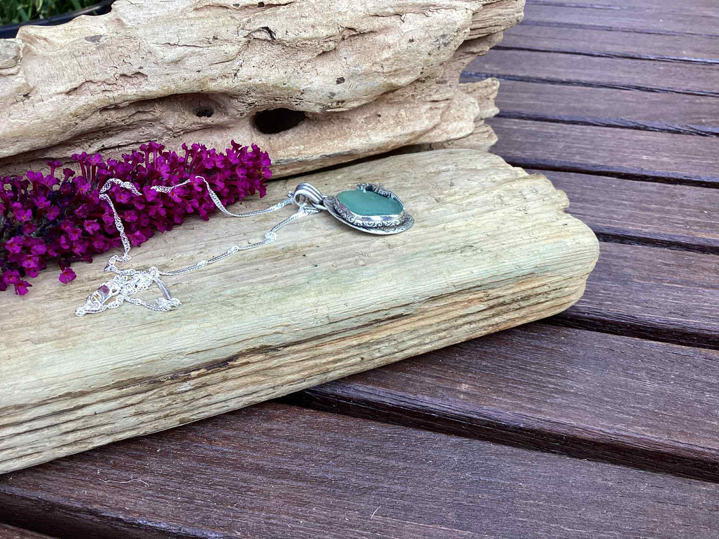 Sterling Silver and Sea Glass, Sea Horse Necklace
