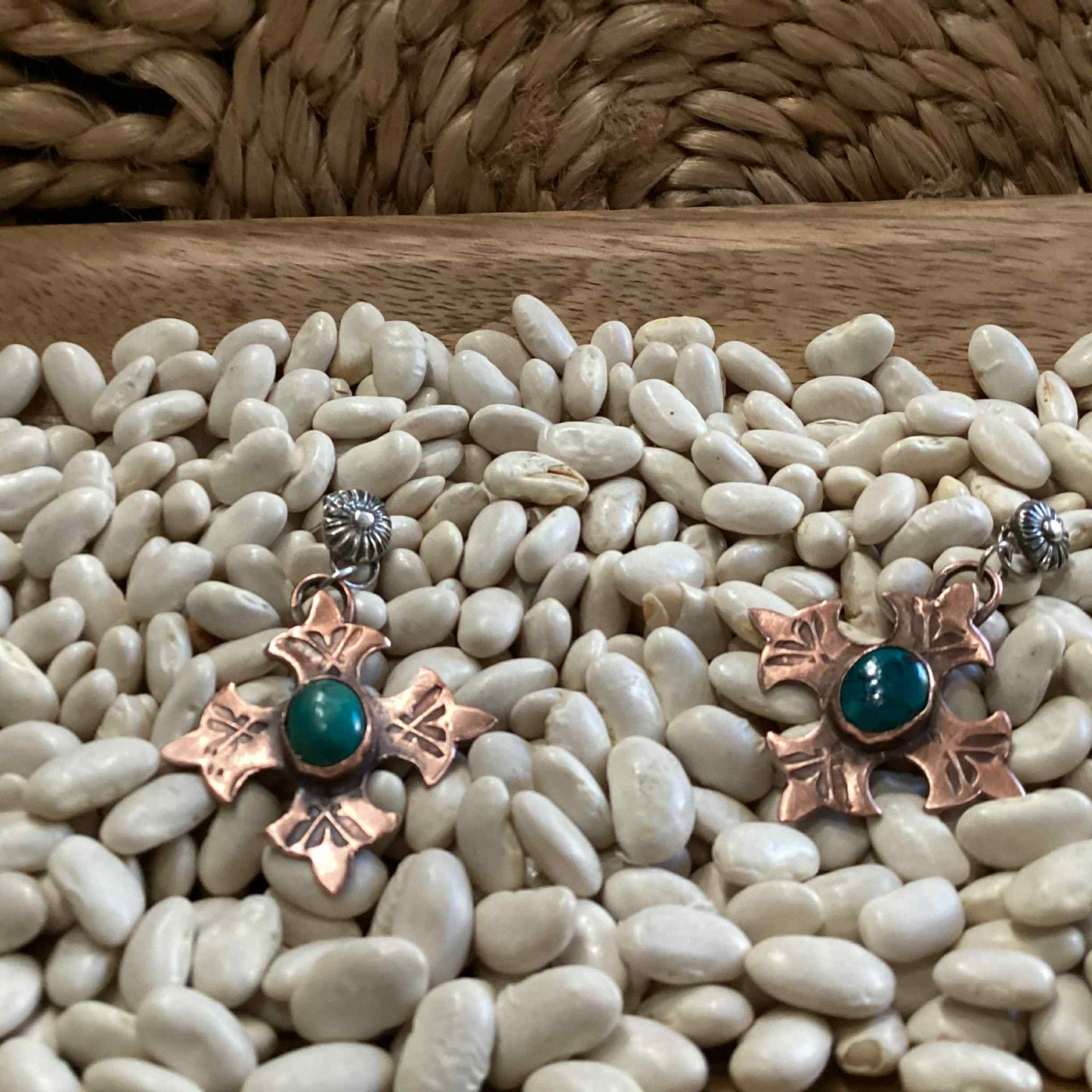 Sterling Silver, Copper and Turquoise Earrings