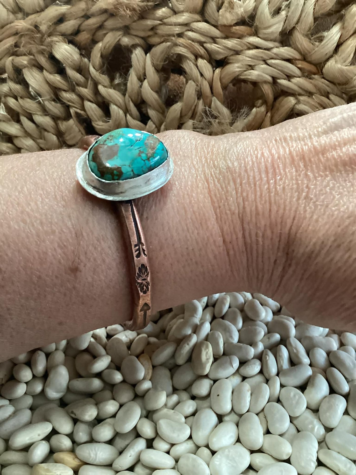 Sterling Silver, Copper and Turquoise Cuff Bracelet