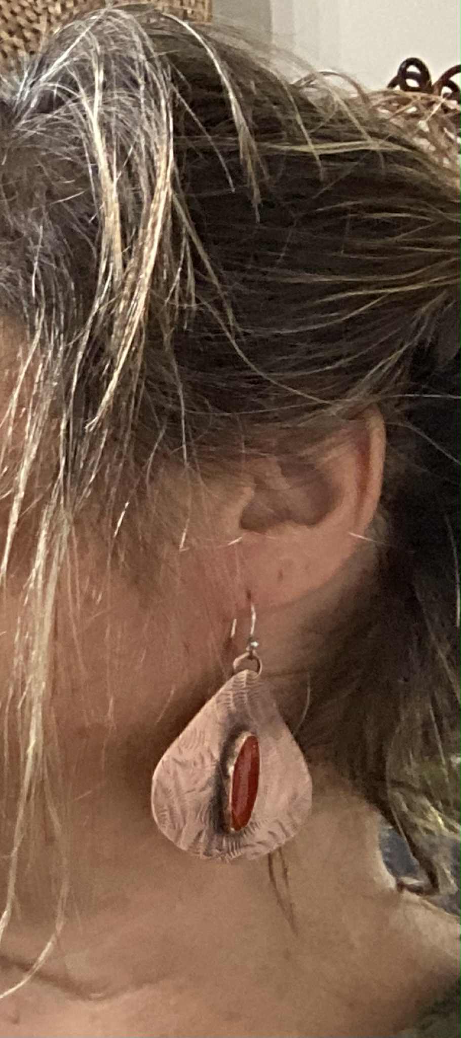 Copper and Carnelian, Fern Earrings