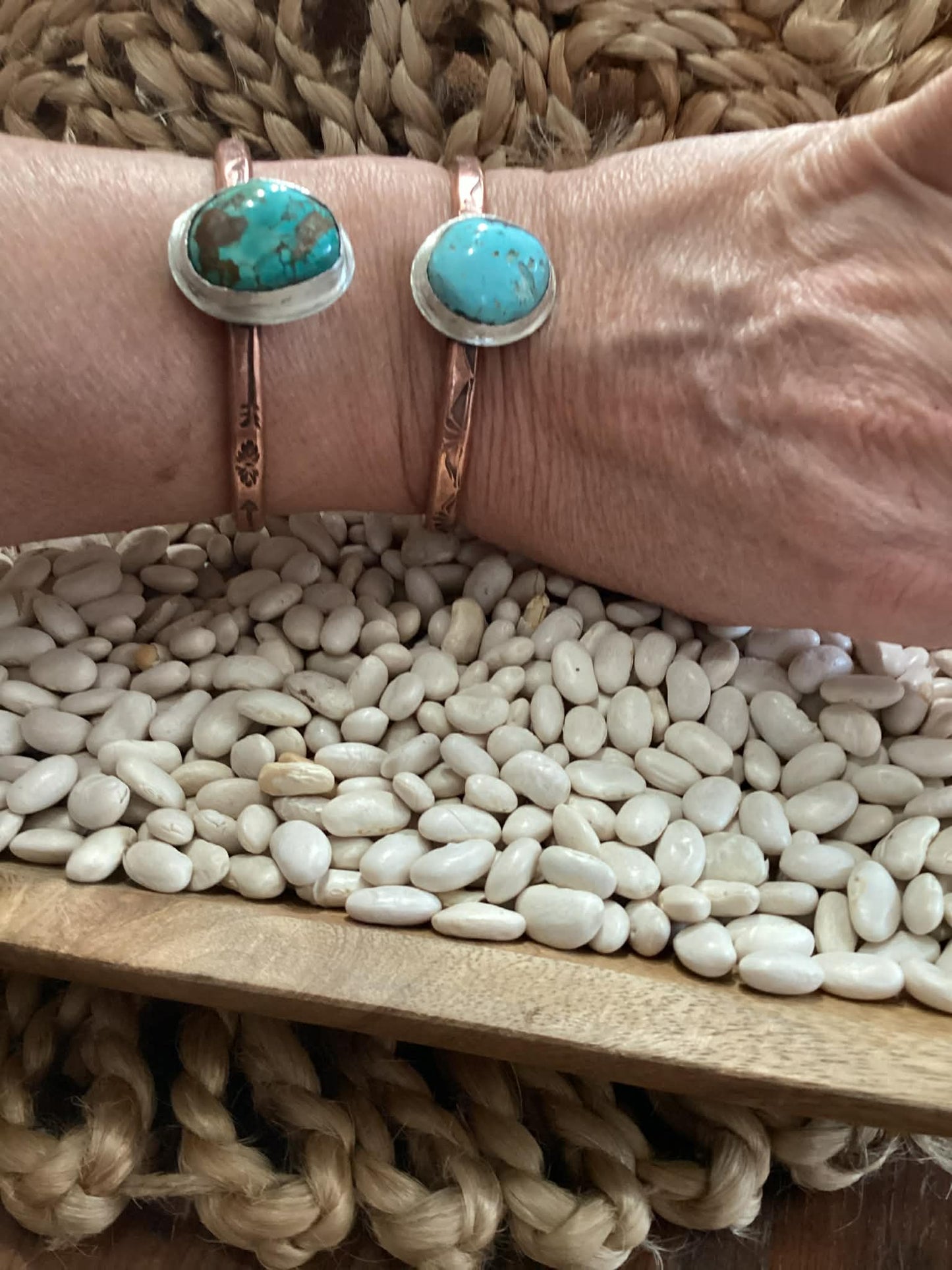 Sterling Silver, Copper and Turquoise Cuff Bracelet