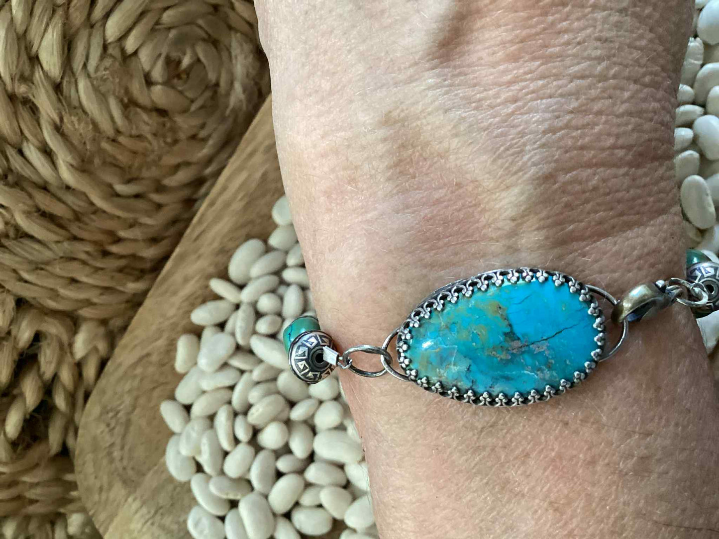 Sterling Silver and Turquoise Beaded Bracelet
