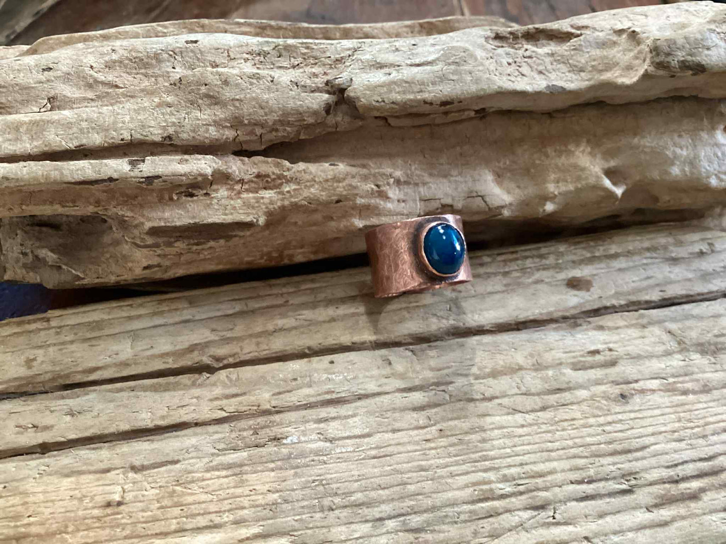 Copper and Apatite Hammered Ring Size 8