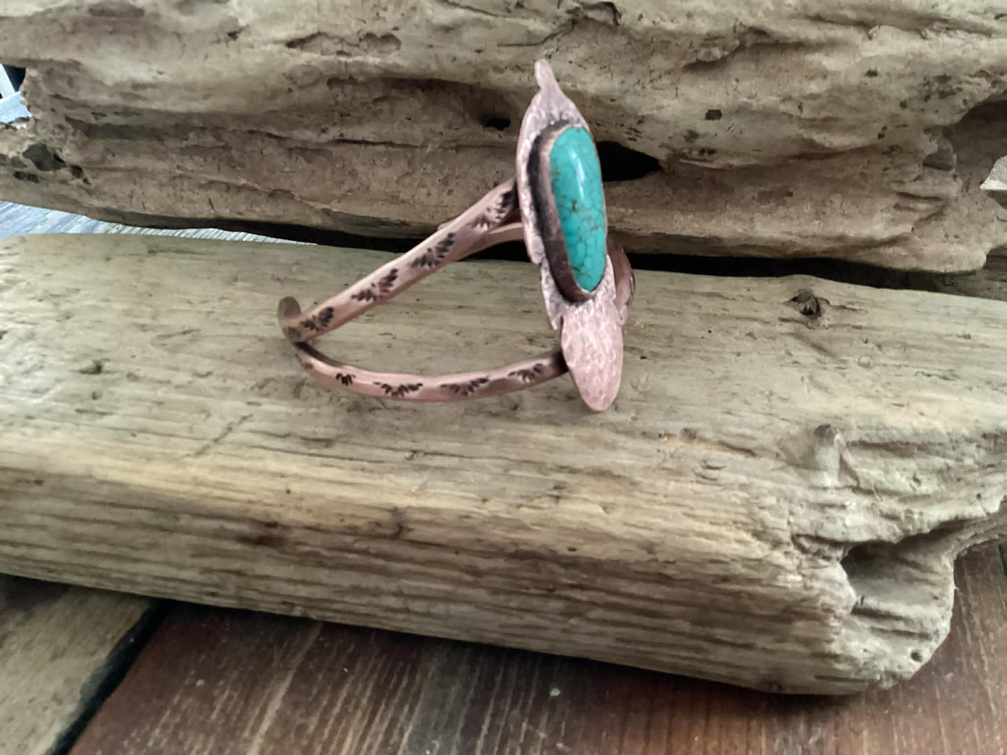 Copper and Turquoise, Hand Stamped Cuff Bracelet