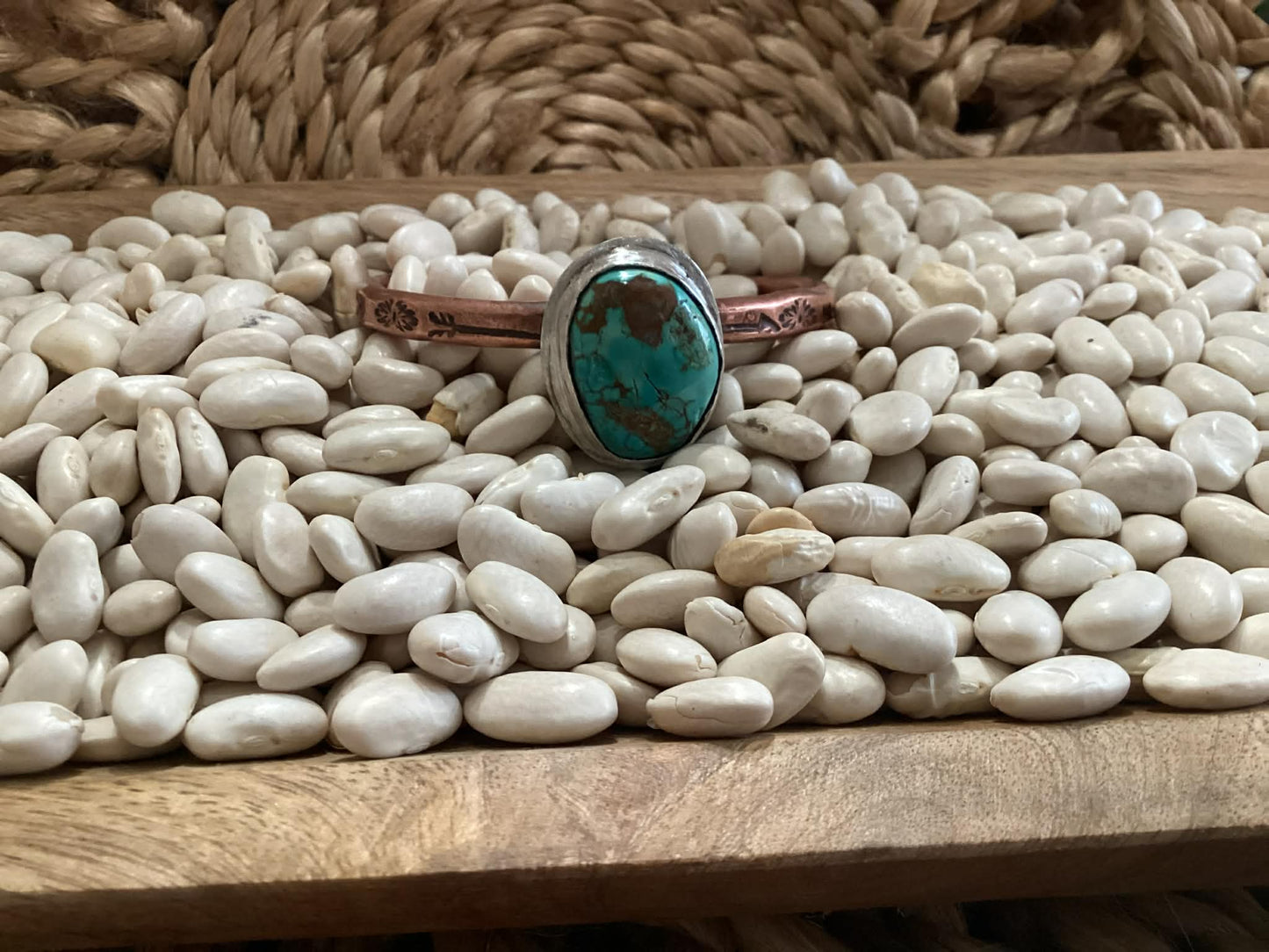 Sterling Silver, Copper and Turquoise Cuff Bracelet