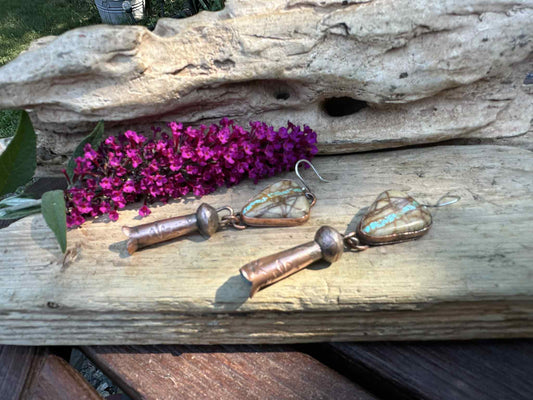 Sterling Silver, Copper and Turquoise Earrings