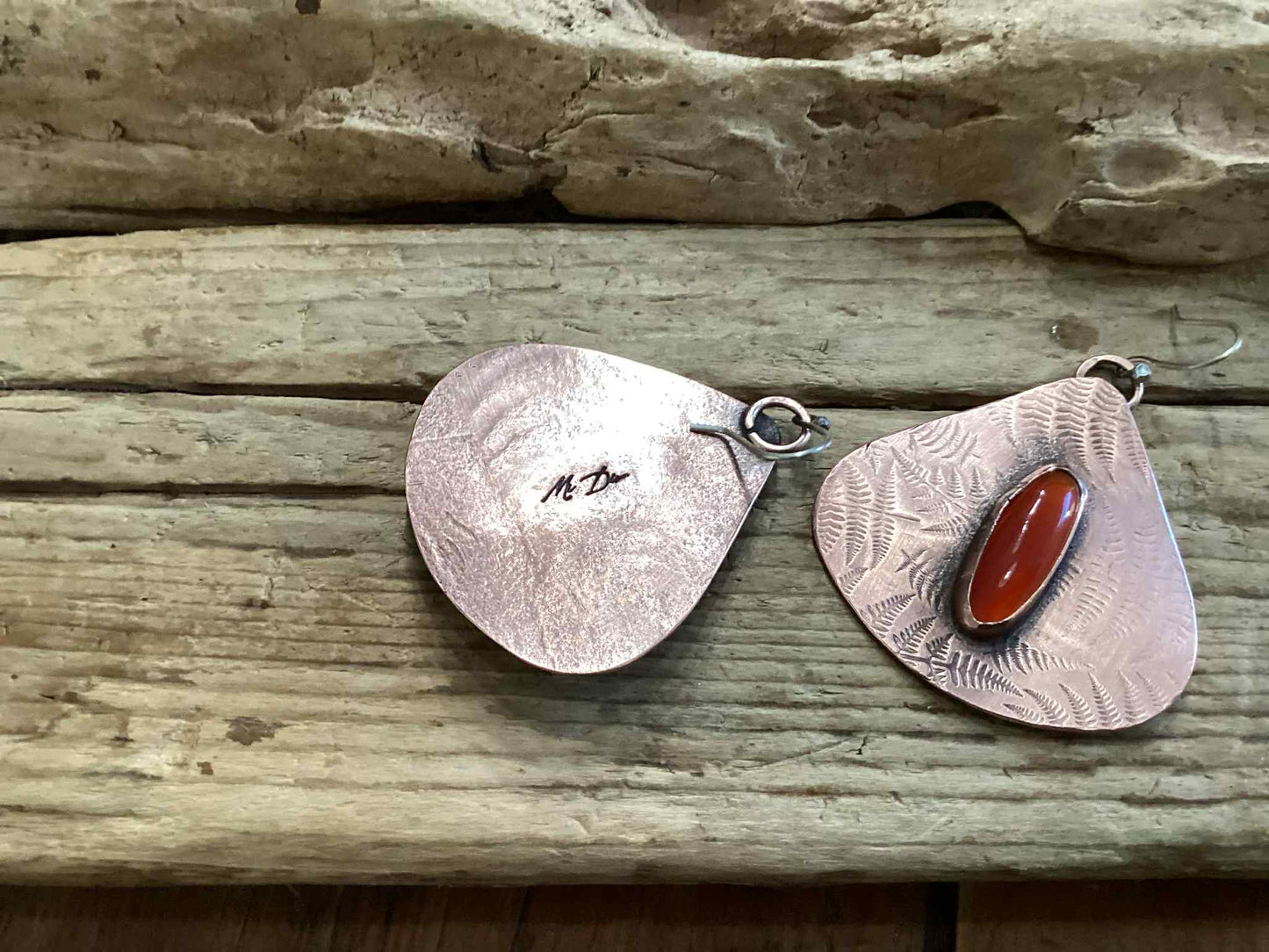 Copper and Carnelian, Fern Earrings