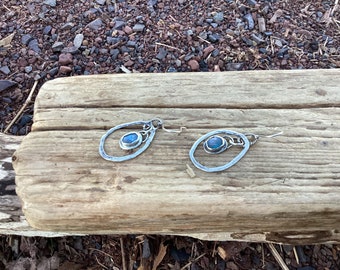 Sterling Silver and Opal, Hoop Earrings