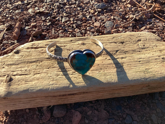 Sterling Silver and Turquoise Heart Cuff Bracelet