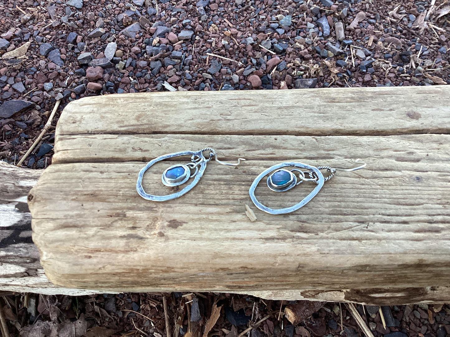 Sterling Silver and Opal, Hoop Earrings