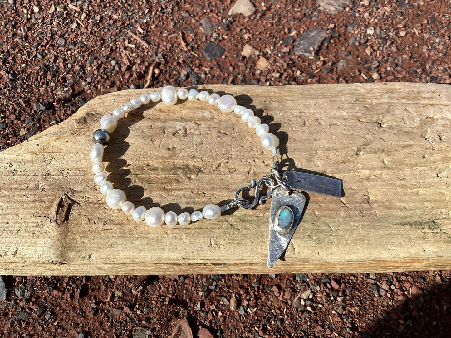 Sterling Silver, Opal and Pearl Beaded Bracelet