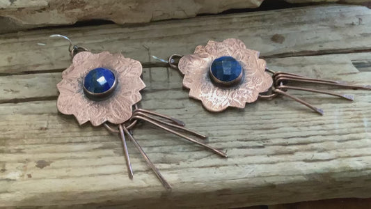 Copper, Sterling Silver and Lapis Earrings