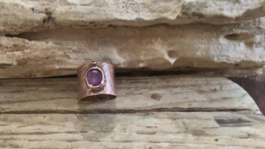 Copper and Tourmaline Hammered Ring, Size 6.75