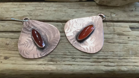 Copper and Carnelian, Fern Earrings