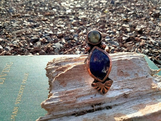 Sterling Silver, Copper and Lapis, Labradorite and Statement Ring