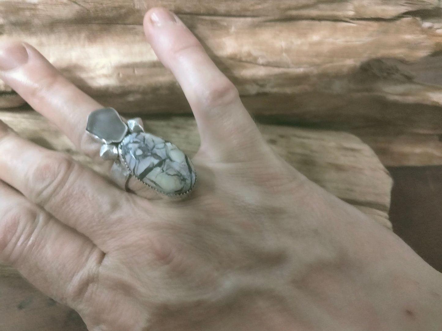 Sterling Silver, Sea Glass and Tiffany Statement Ring