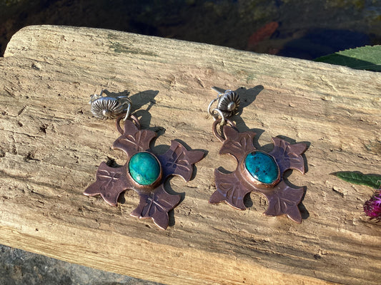 Copper, sterling silver and Chrysocolla Earrings