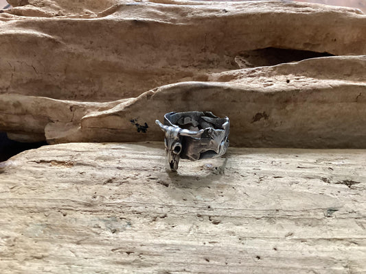 Sterling Silver, Hammered Skull Ring