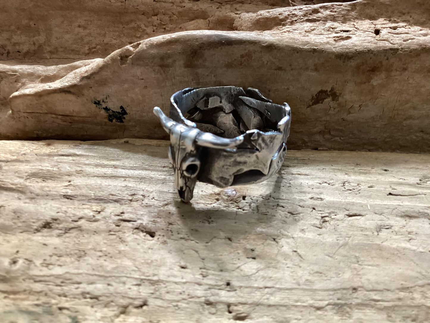 Sterling Silver, Hammered Skull Ring
