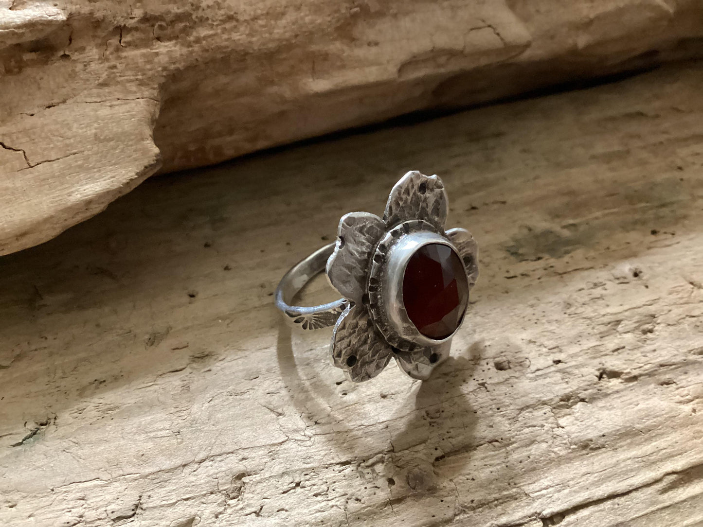 Sterling Silver and Tourmaline Flower Ring