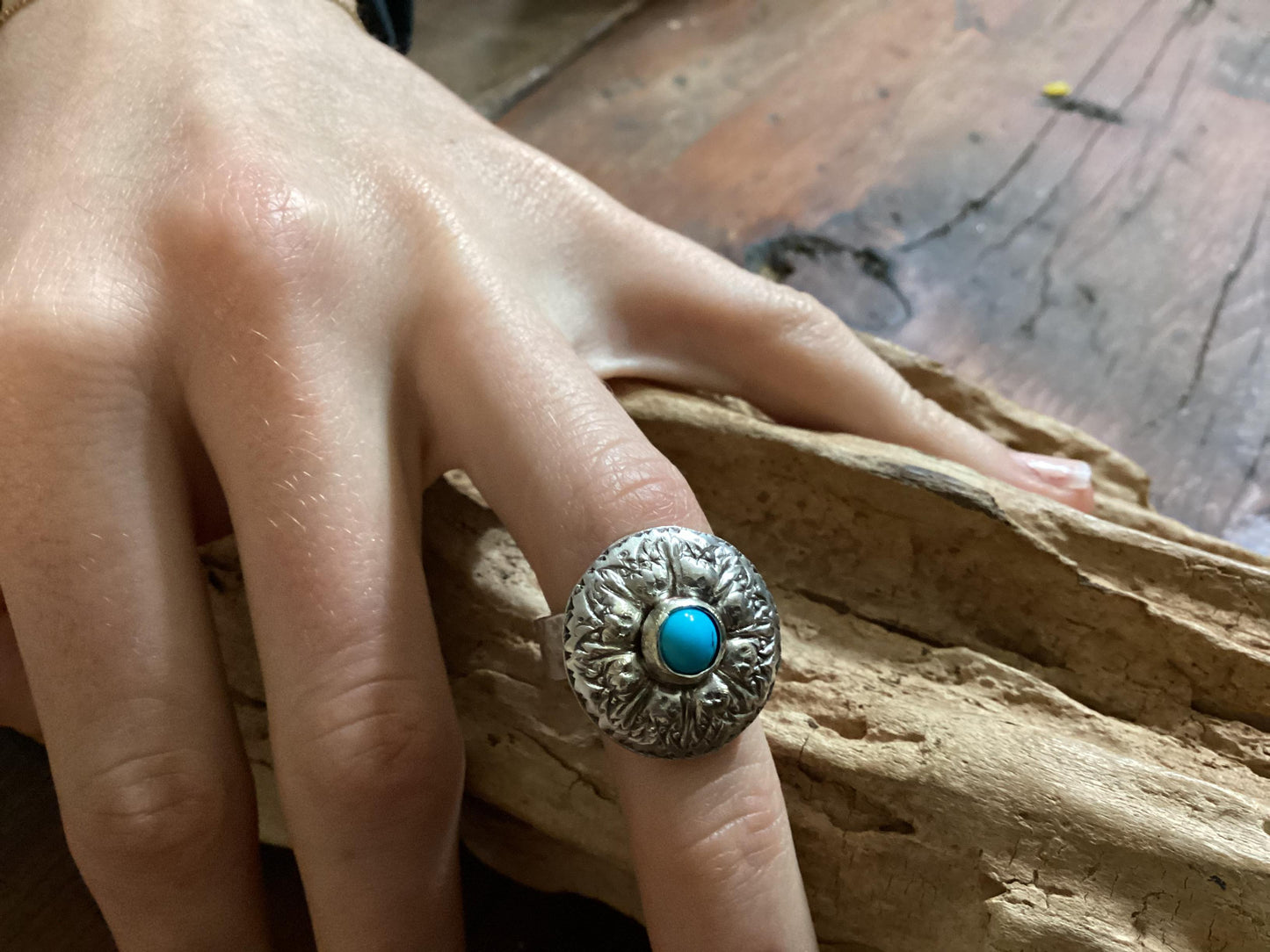 Sterling Silver and Turquoise, Art Nouveau Ring