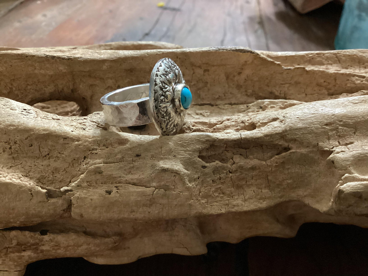 Sterling Silver and Turquoise, Art Nouveau Ring